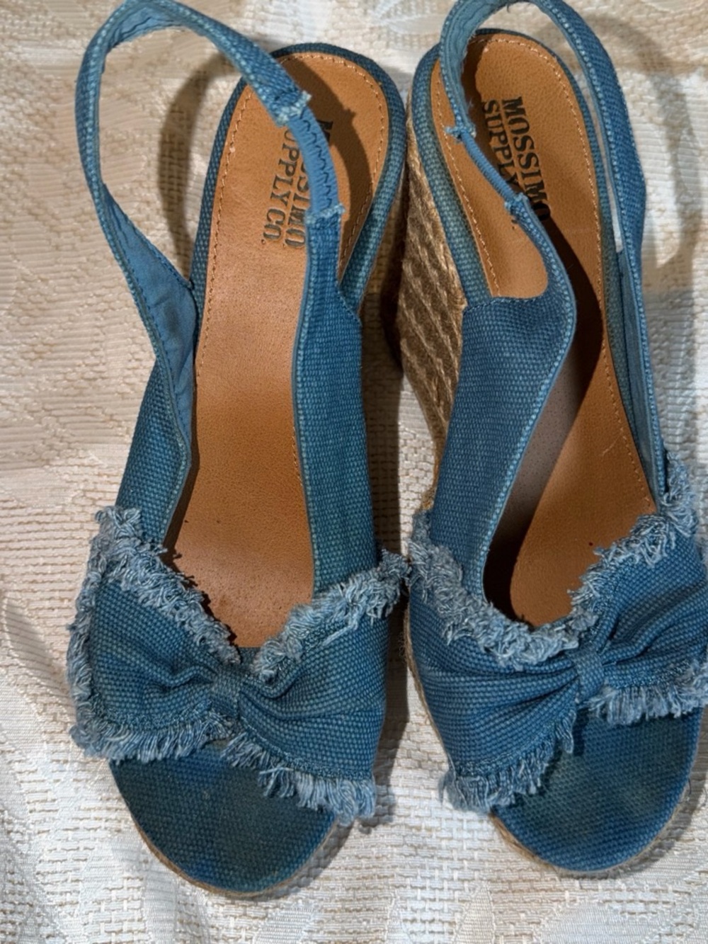 Mossimo Supply Co. Denim Blue Frayed Bow Wedge Sandals